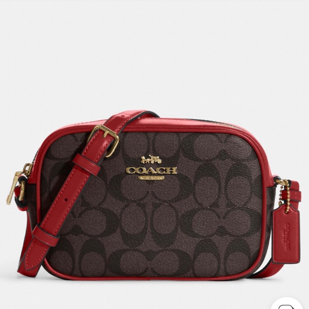 *SOLD* NWT COACH Mini Jamie Camera Bag In Signature Canvas, Gold/Brown 1941 Red